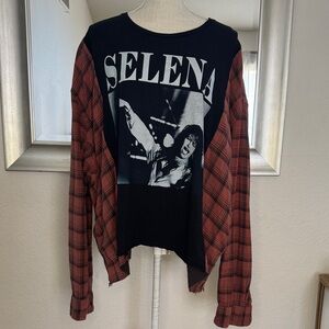 Black and Red Graphic Long Sleeve flannel Top